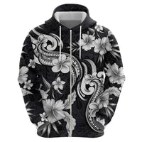 Hawaiian-Polynesian Art Tattoo Hoodie Hibiscus and Plumeria Grayscale
