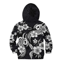 Hawaiian-Polynesian Art Tattoo Kid Hoodie Hibiscus and Plumeria Grayscale