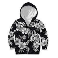 Hawaiian-Polynesian Art Tattoo Kid Hoodie Hibiscus and Plumeria Grayscale