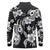 Hawaiian-Polynesian Art Tattoo Long Sleeve Polo Shirt Hibiscus and Plumeria Grayscale