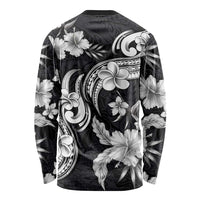 Hawaiian-Polynesian Art Tattoo Long Sleeve Shirt Hibiscus and Plumeria Grayscale