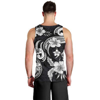 Hawaiian-Polynesian Art Tattoo Men Tank Top Hibiscus and Plumeria Grayscale