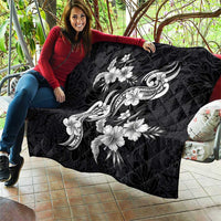 Hawaiian-Polynesian Art Tattoo Quilt Hibiscus and Plumeria Grayscale