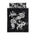 Hawaiian-Polynesian Art Tattoo Quilt Bed Set Hibiscus and Plumeria Grayscale