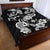 Hawaiian-Polynesian Art Tattoo Quilt Bed Set Hibiscus and Plumeria Grayscale
