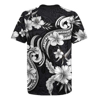 Hawaiian-Polynesian Art Tattoo Rugby Jersey Hibiscus and Plumeria Grayscale