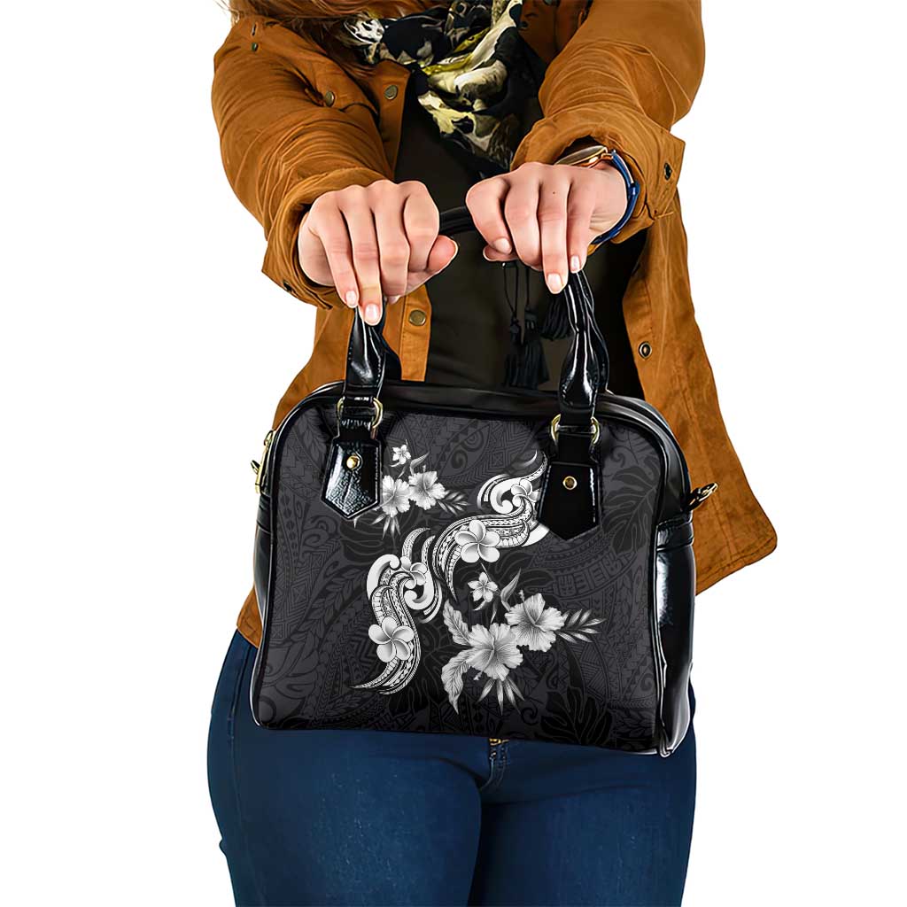 Hawaiian-Polynesian Art Tattoo Shoulder Handbag Hibiscus and Plumeria Grayscale LT03 One Size Black - Polynesian Pride
