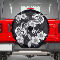 Hawaiian-Polynesian Art Tattoo Spare Tire Cover Hibiscus and Plumeria Grayscale
