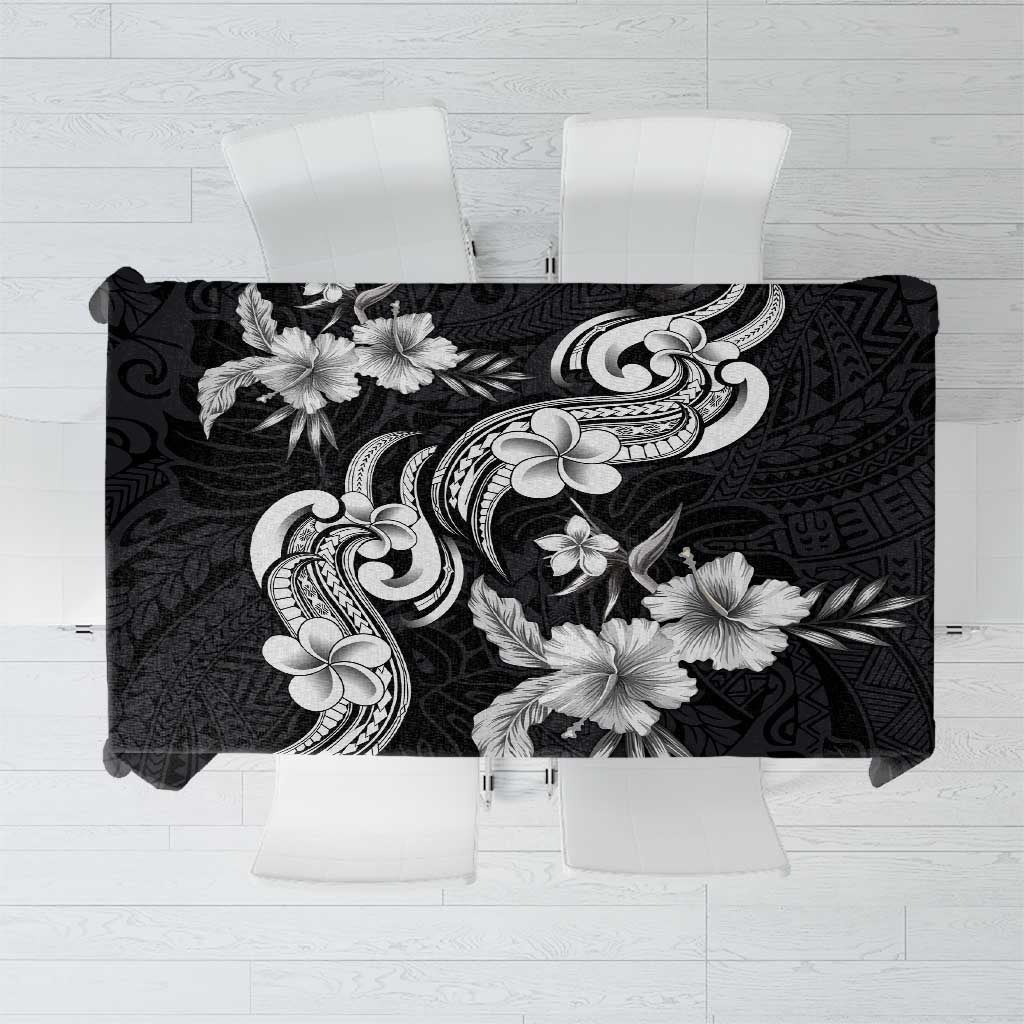 Hawaiian-Polynesian Art Tattoo Tablecloth Hibiscus and Plumeria Grayscale LT03 Black - Polynesian Pride