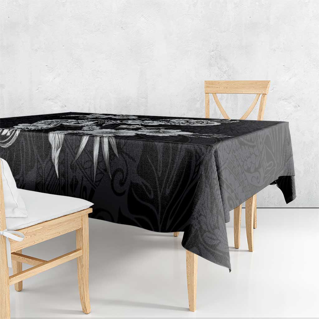 Hawaiian-Polynesian Art Tattoo Tablecloth Hibiscus and Plumeria Grayscale