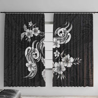 Hawaiian-Polynesian Art Tattoo Window Curtain Hibiscus and Plumeria Grayscale