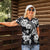 Hawaiian-Polynesian Art Tattoo Women Polo Shirt Hibiscus and Plumeria Grayscale