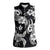 Hawaiian-Polynesian Art Tattoo Women Sleeveless Polo Shirt Hibiscus and Plumeria Grayscale