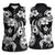 Hawaiian-Polynesian Art Tattoo Women Sleeveless Polo Shirt Hibiscus and Plumeria Grayscale