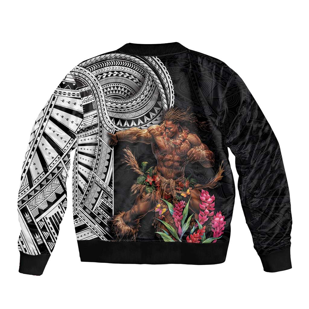 Samoan Warrior Art Tattoo Bomber Jacket Polynesian Pattern and Teuila LT03 - Polynesian Pride