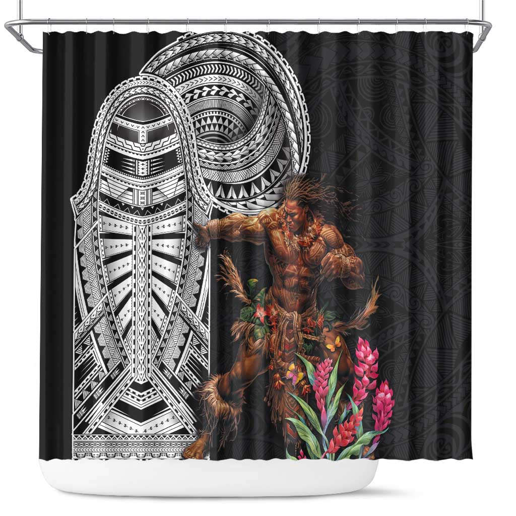 Samoan Warrior Art Tattoo Shower Curtain Polynesian Pattern and Teuila LT03 Black - Polynesian Pride
