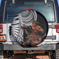 Samoan Warrior Art Tattoo Spare Tire Cover Polynesian Pattern and Teuila LT03 Black - Polynesian Pride