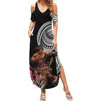Samoan Warrior Art Tattoo Summer Maxi Dress Polynesian Pattern and Teuila LT03 Women Black - Polynesian Pride