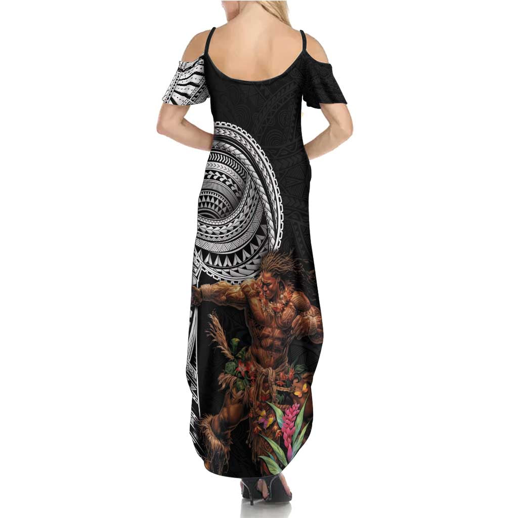 Samoan Warrior Art Tattoo Summer Maxi Dress Polynesian Pattern and Teuila LT03 - Polynesian Pride