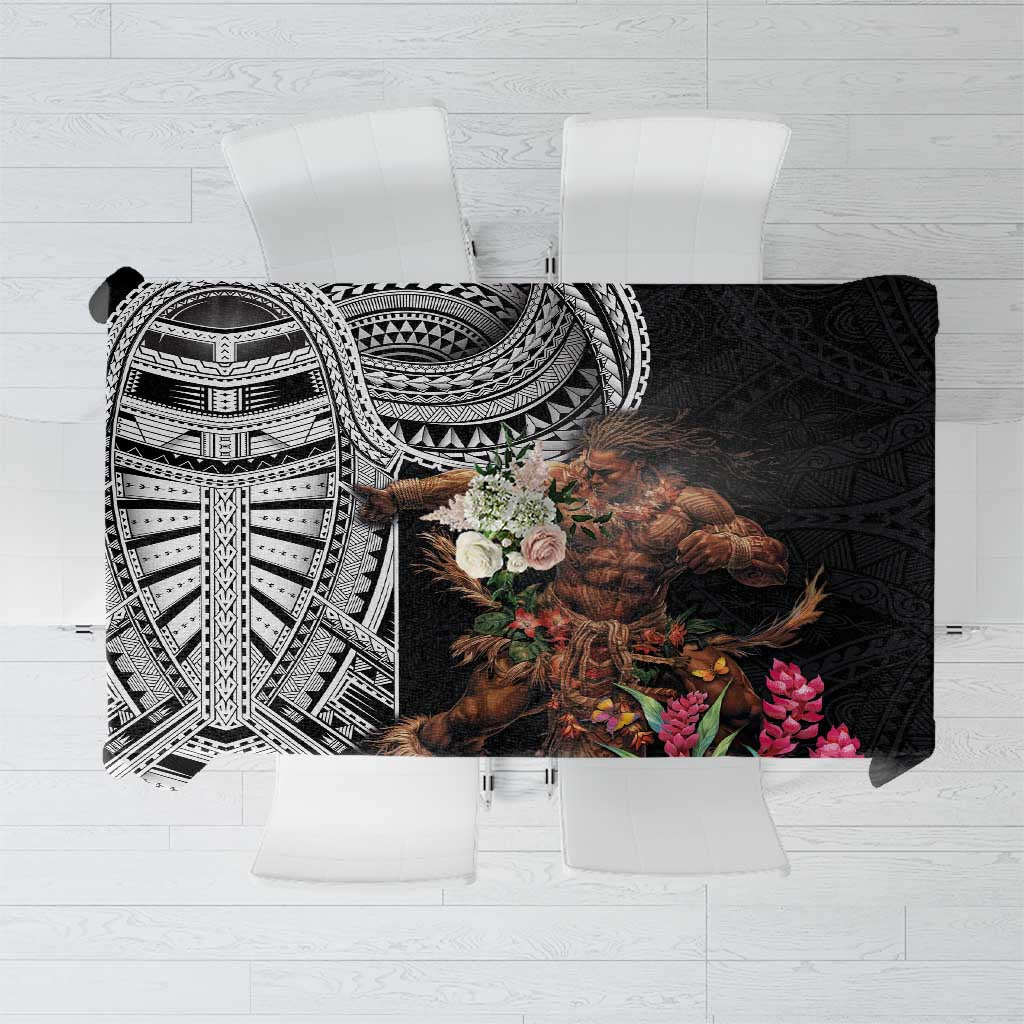 Samoan Warrior Art Tattoo Tablecloth Polynesian Pattern and Teuila LT03 Black - Polynesian Pride
