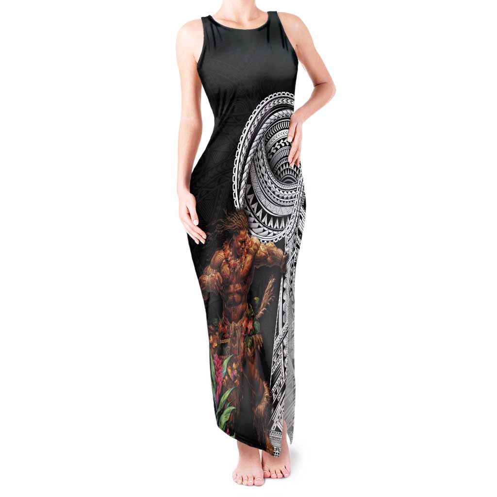 Samoan Warrior Art Tattoo Tank Maxi Dress Polynesian Pattern and Teuila LT03 Women Black - Polynesian Pride