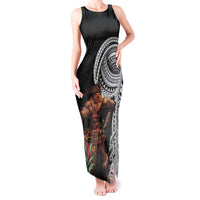 Samoan Warrior Art Tattoo Tank Maxi Dress Polynesian Pattern and Teuila LT03 Women Black - Polynesian Pride