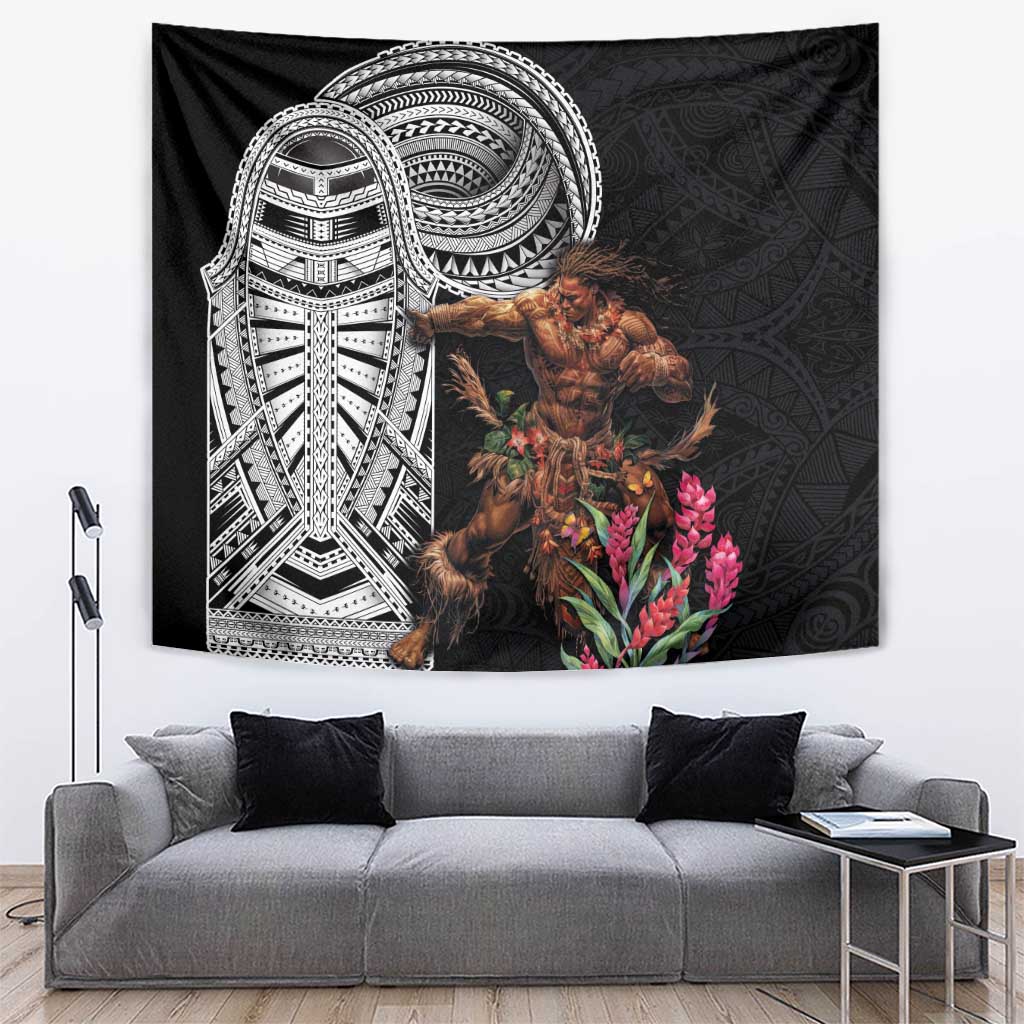 Samoan Warrior Art Tattoo Tapestry Polynesian Pattern and Teuila LT03 Black - Polynesian Pride