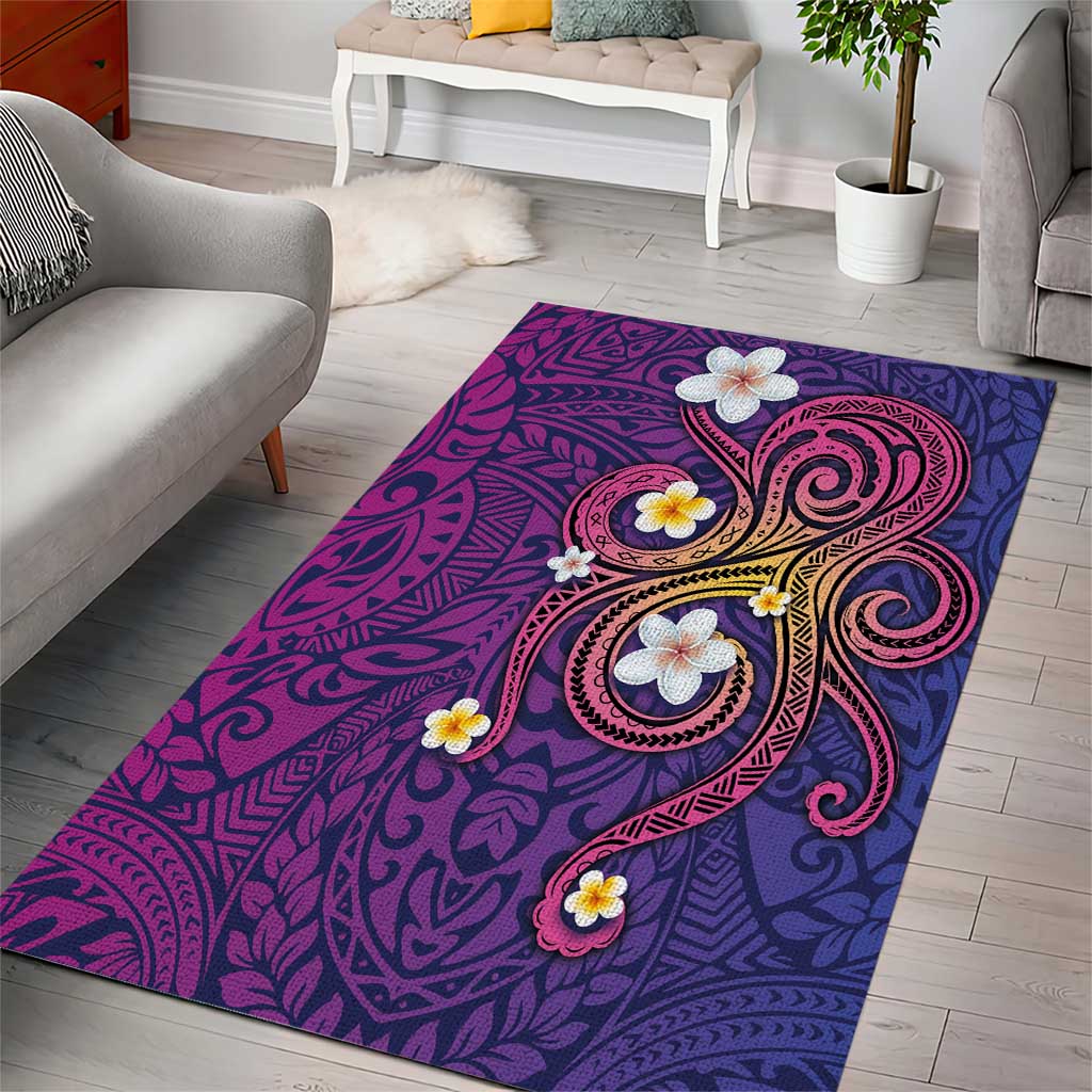 Hawaiian Octopus Tattoo and Frangipani Area Rug