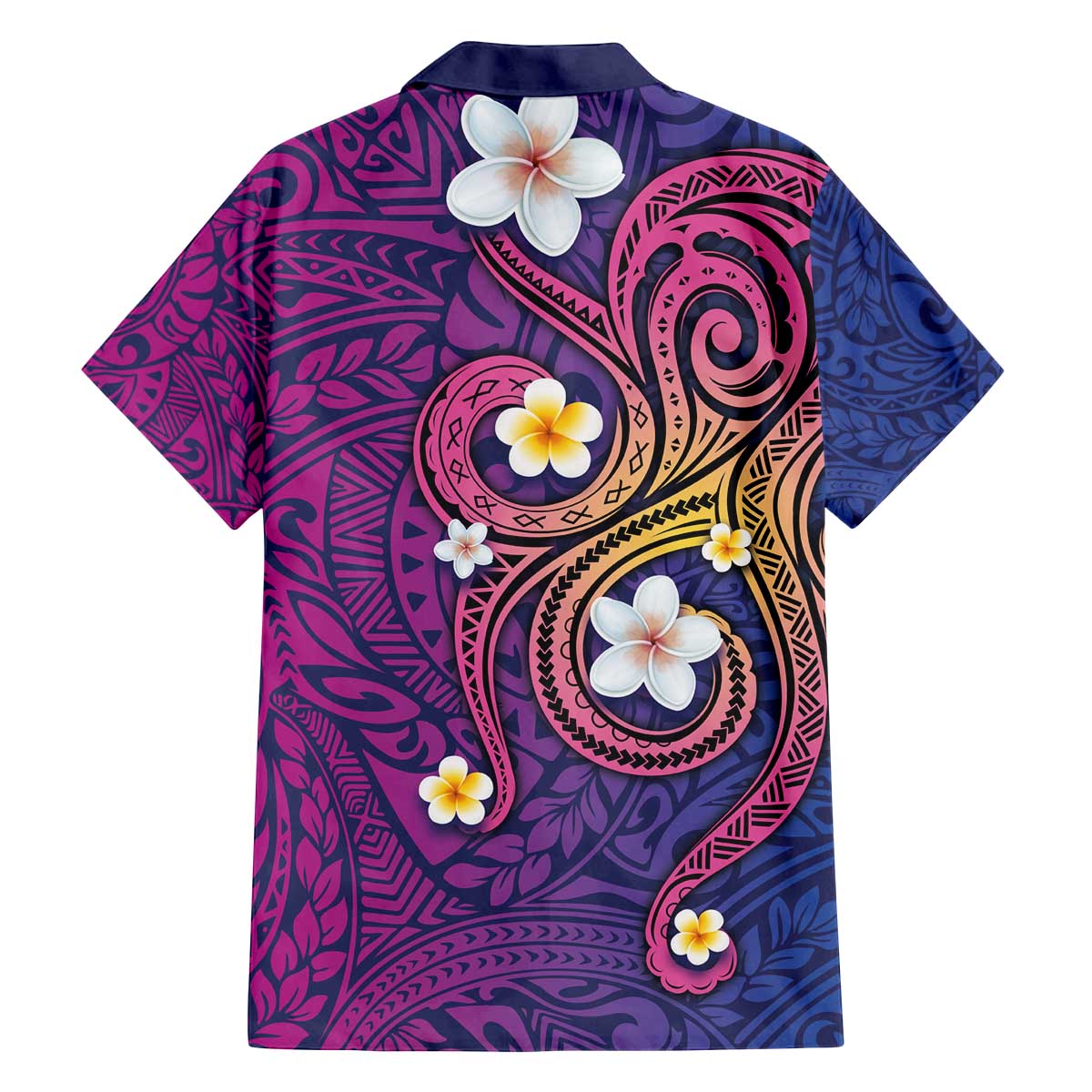 Hawaiian Octopus Tattoo and Frangipani Family Matching Off The Shoulder Long Sleeve Dress and Hawaiian Shirt LT03 - Polynesian Pride