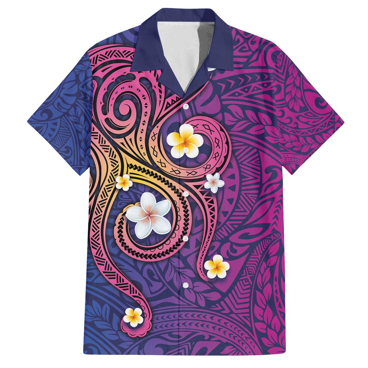 Hawaiian Octopus Tattoo and Frangipani Family Matching Off Shoulder Short Dress and Hawaiian Shirt LT03 Dad's Shirt - Short Sleeve Purple - Polynesian Pride