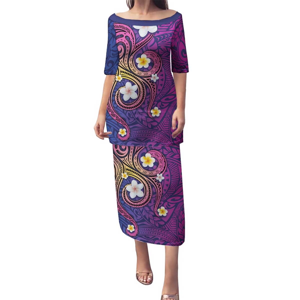 Hawaiian Octopus Tattoo and Frangipani Family Matching Puletasi and Hawaiian Shirt