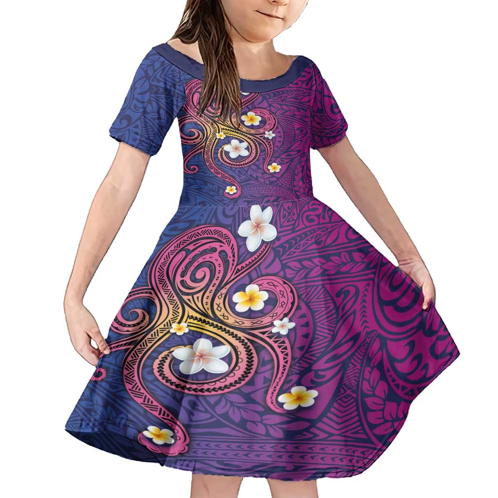 Hawaiian Octopus Tattoo and Frangipani Family Matching Summer Maxi Dress and Hawaiian Shirt LT03 Daughter's Dress Purple - Polynesian Pride