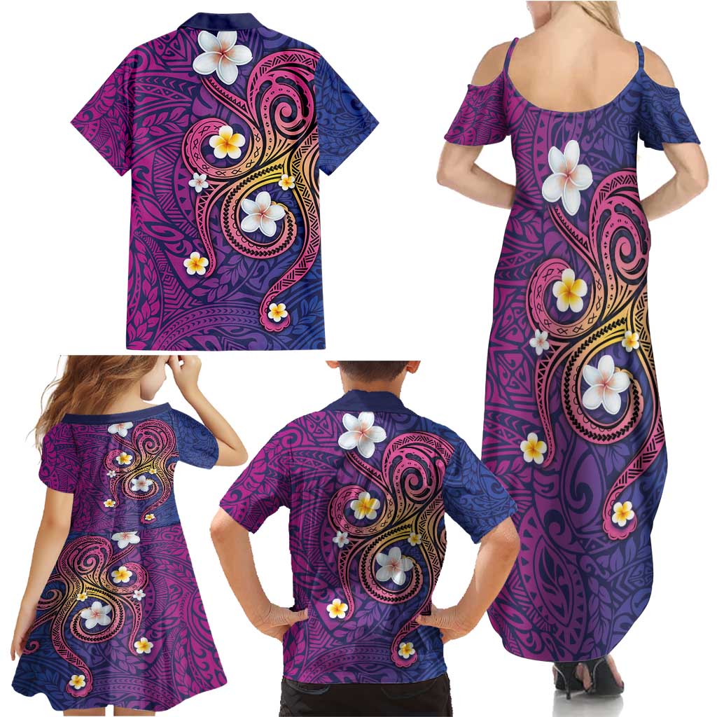 Hawaiian Octopus Tattoo and Frangipani Family Matching Summer Maxi Dress and Hawaiian Shirt LT03 - Polynesian Pride