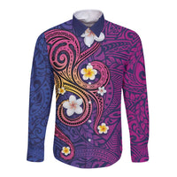 Hawaiian Octopus Tattoo and Frangipani Long Sleeve Button Shirt LT03 Unisex Purple - Polynesian Pride