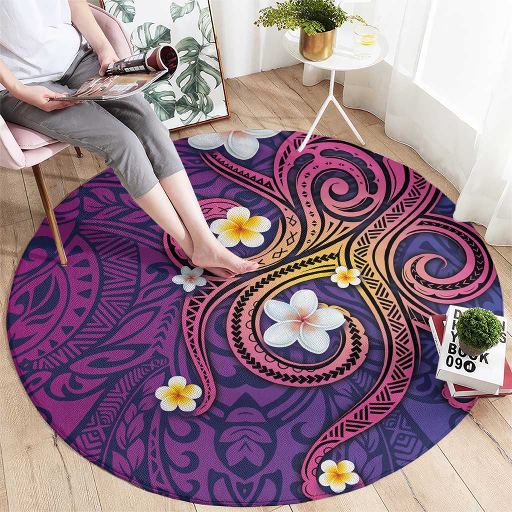 Hawaiian Octopus Tattoo and Frangipani Round Carpet LT03 - Polynesian Pride