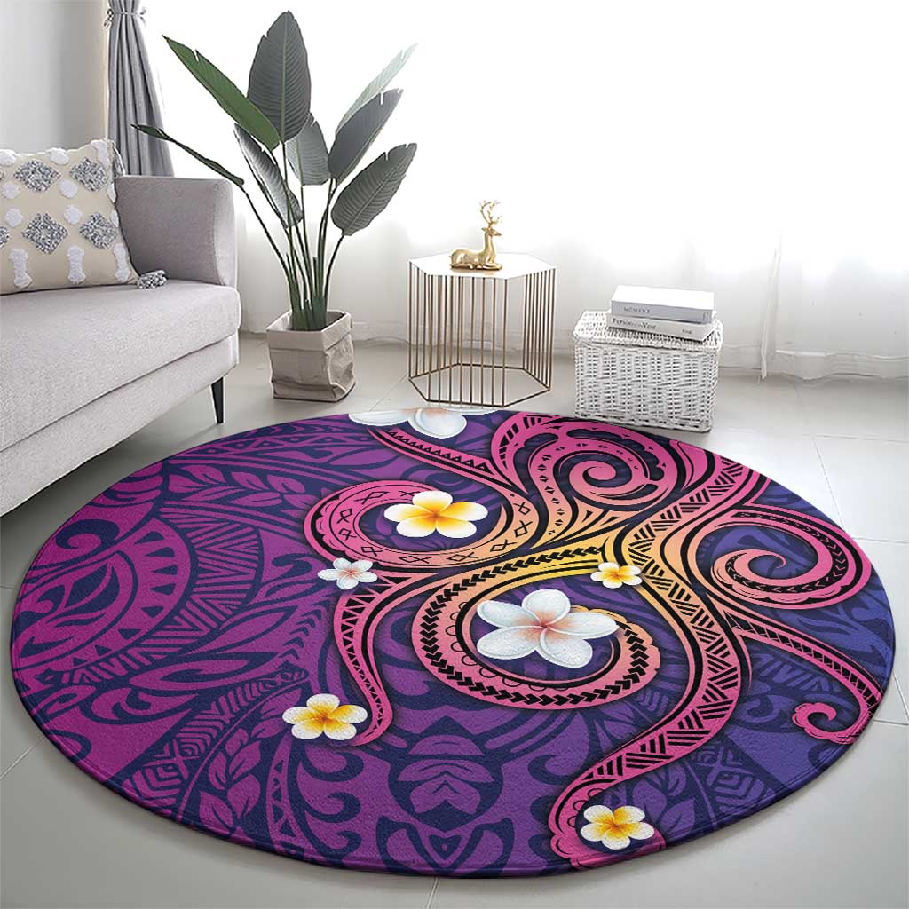 Hawaiian Octopus Tattoo and Frangipani Round Carpet LT03 - Polynesian Pride