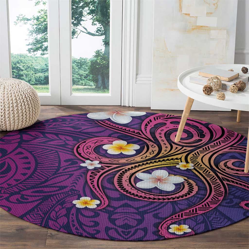 Hawaiian Octopus Tattoo and Frangipani Round Carpet LT03 - Polynesian Pride