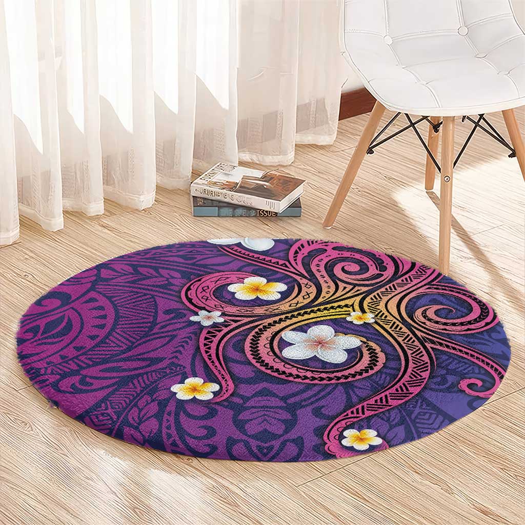 Hawaiian Octopus Tattoo and Frangipani Round Carpet LT03 - Polynesian Pride