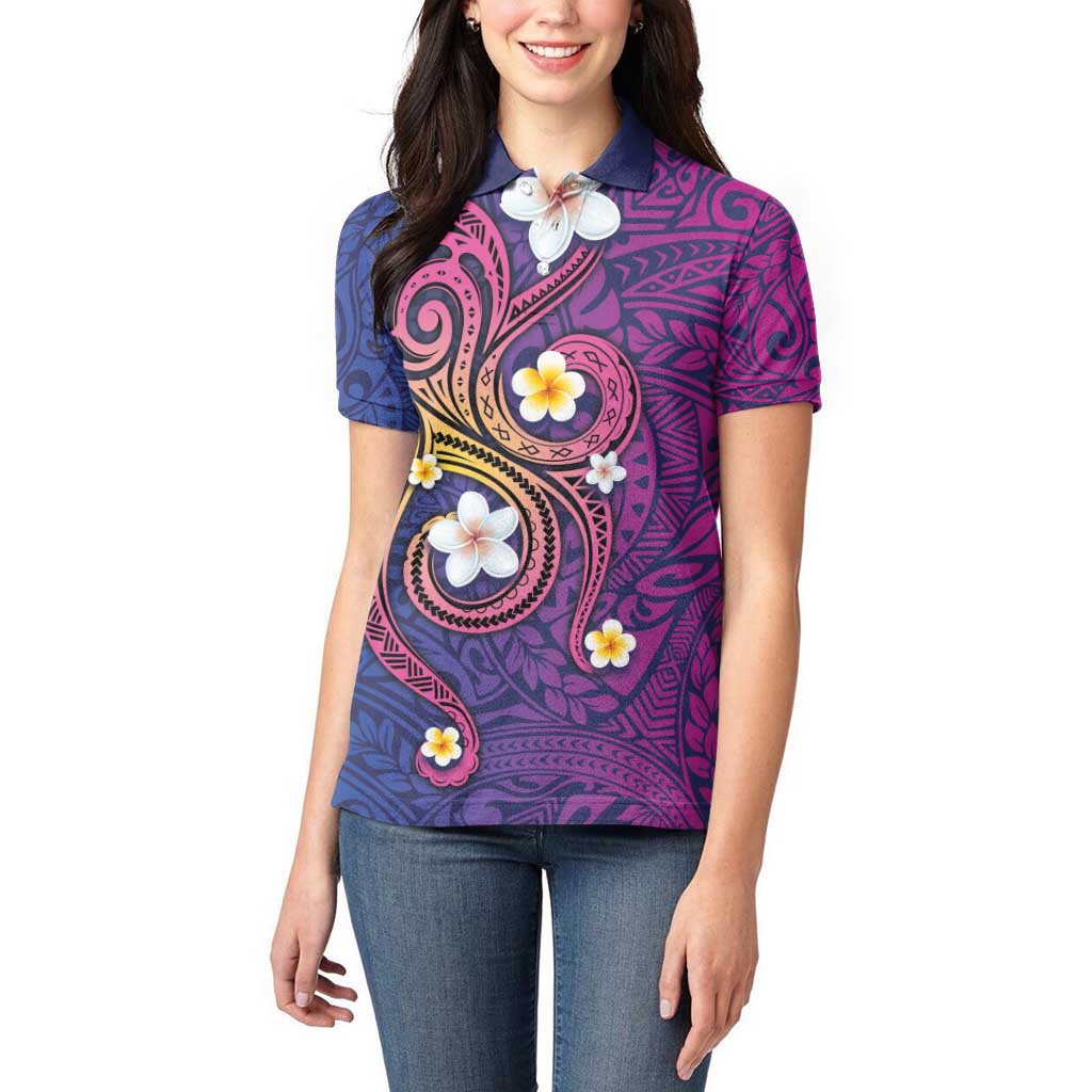 Hawaiian Octopus Tattoo and Frangipani Women Polo Shirt