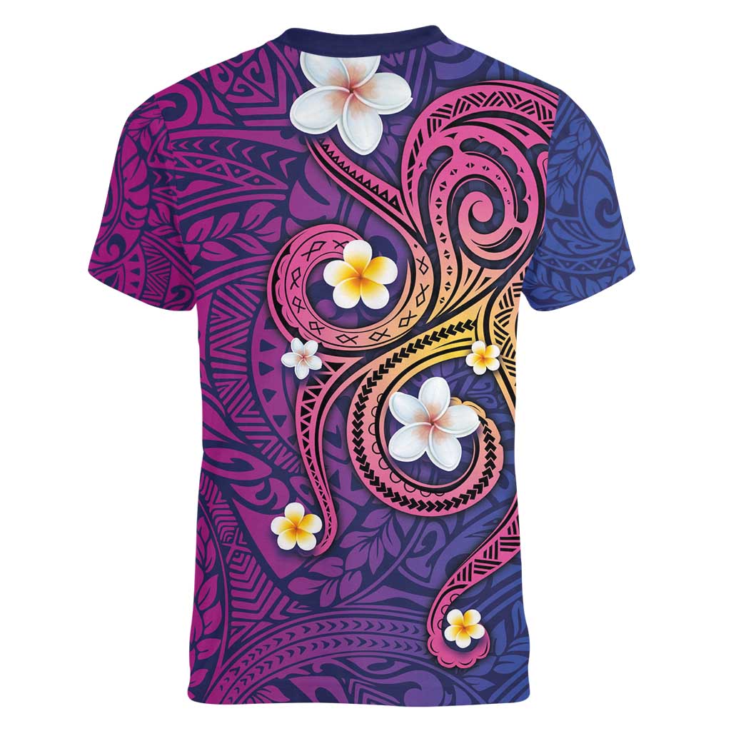 Hawaiian Octopus Tattoo and Frangipani Women V-Neck T-Shirt