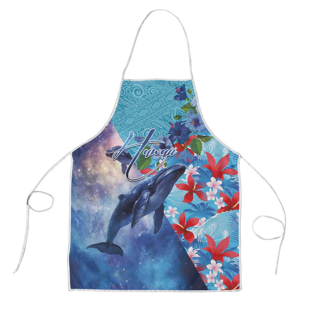 Hawaii Aloha Whales Apron Hibiscus and Whales with Polynesian Pattern LT03 Blue - Polynesian Pride