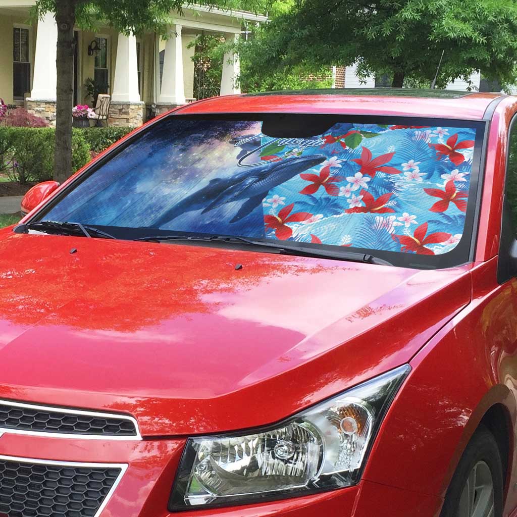 Hawaii Aloha Whales Auto Sun Shade Hibiscus and Whales with Polynesian Pattern - Polynesian Pride