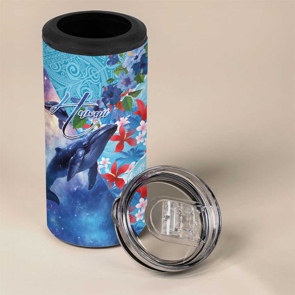 Hawaii Aloha Whales 4 in 1 Can Cooler Tumbler Hibiscus and Whales with Polynesian Pattern - Polynesian Pride