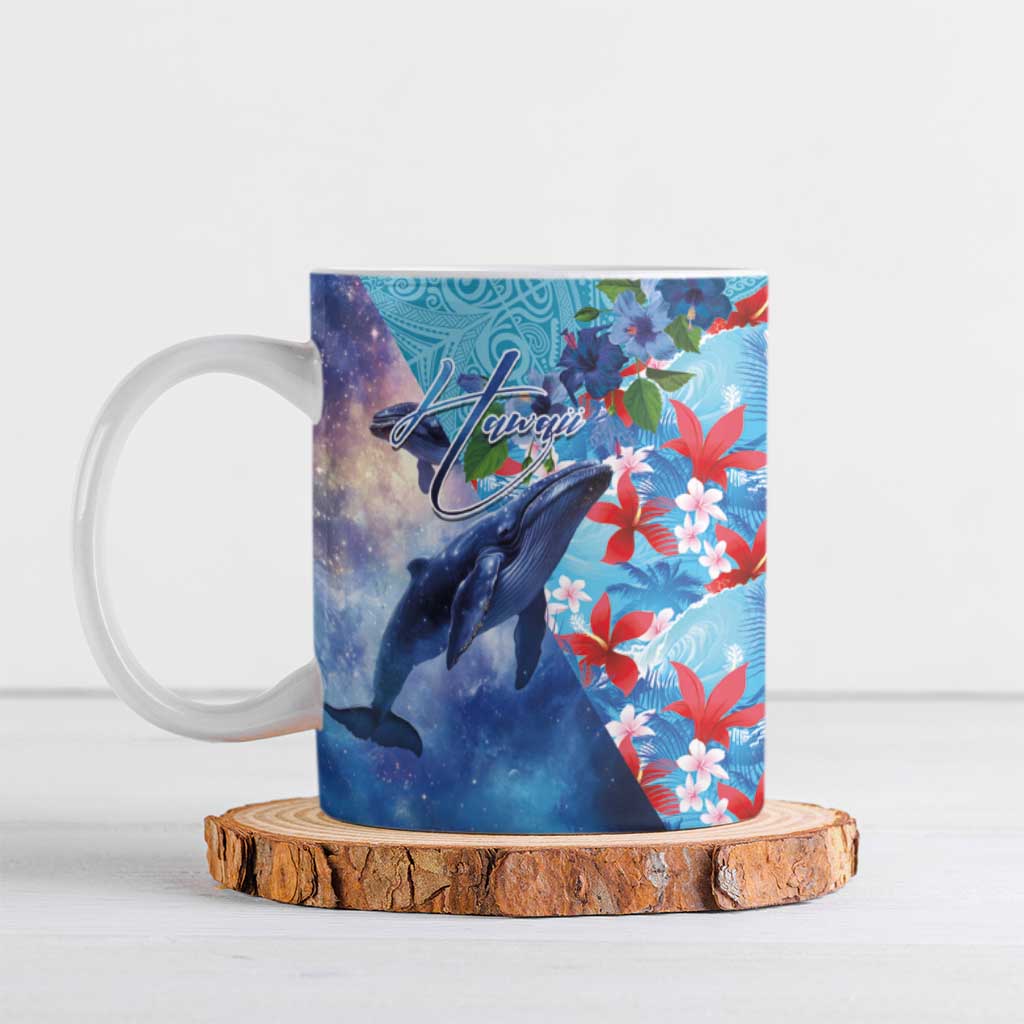Hawaii Aloha Whales Ceramic Mug Hibiscus and Whales with Polynesian Pattern - Polynesian Pride