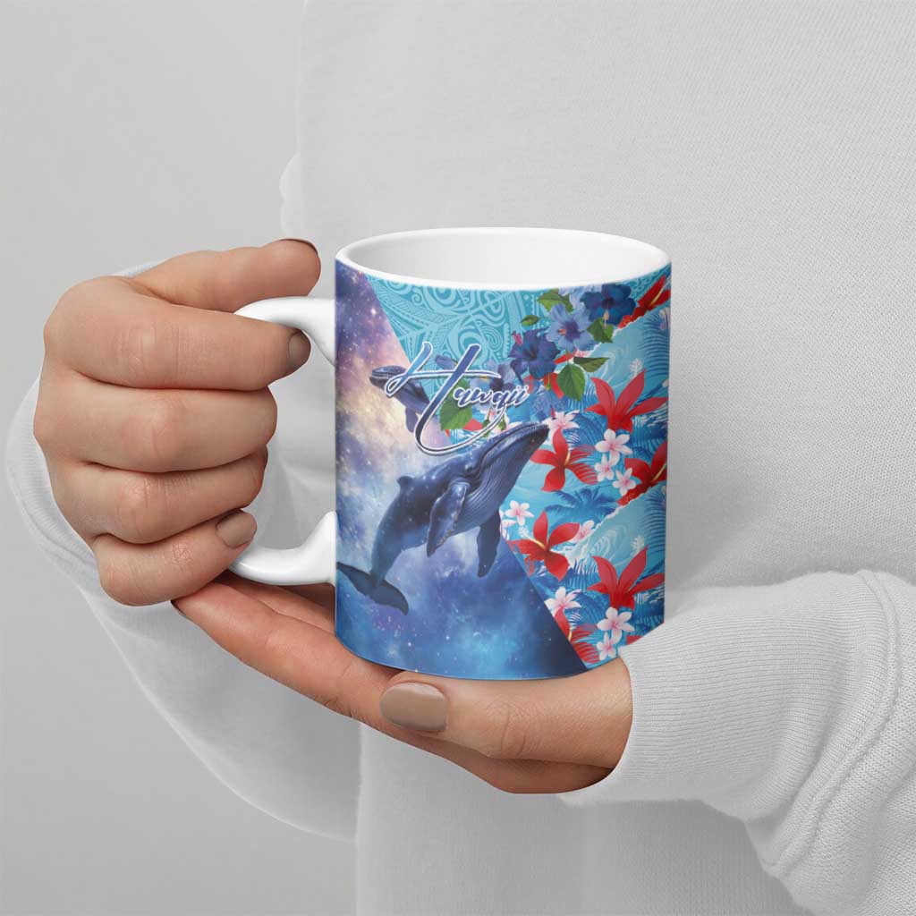 Hawaii Aloha Whales Ceramic Mug Hibiscus and Whales with Polynesian Pattern - Polynesian Pride