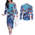 Hawaii Aloha Whales Couples Matching Off The Shoulder Long Sleeve Dress and Long Sleeve Button Shirt Hibiscus and Whales with Polynesian Pattern - Polynesian Pride