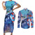 Hawaii Aloha Whales Couples Matching Short Sleeve Bodycon Dress and Long Sleeve Button Shirt Hibiscus and Whales with Polynesian Pattern - Polynesian Pride