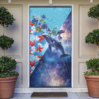 Hawaii Aloha Whales Door Cover Hibiscus and Whales with Polynesian Pattern - Polynesian Pride