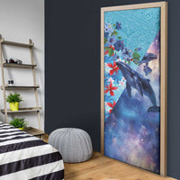 Hawaii Aloha Whales Door Cover Hibiscus and Whales with Polynesian Pattern - Polynesian Pride