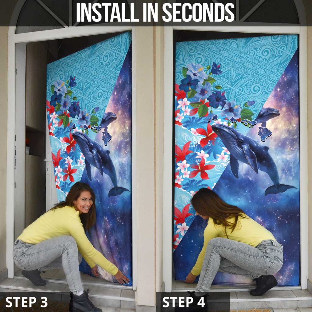 Hawaii Aloha Whales Door Cover Hibiscus and Whales with Polynesian Pattern - Polynesian Pride